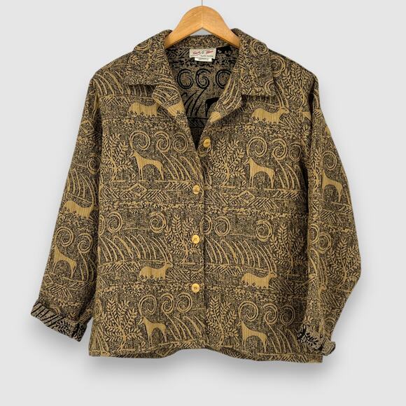 80s Vintage Impala Animal & Nature Print Tapestry Jacket Medium - Picture 1 of 6